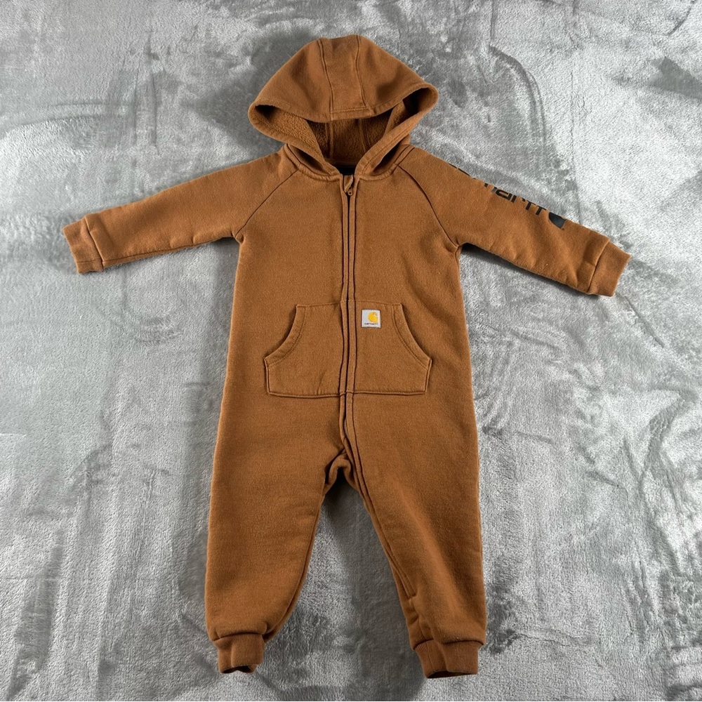 Carhartt Infant Boys' Sz 9 Months Fleece Full Zip Hooded Coverall Brown Durable